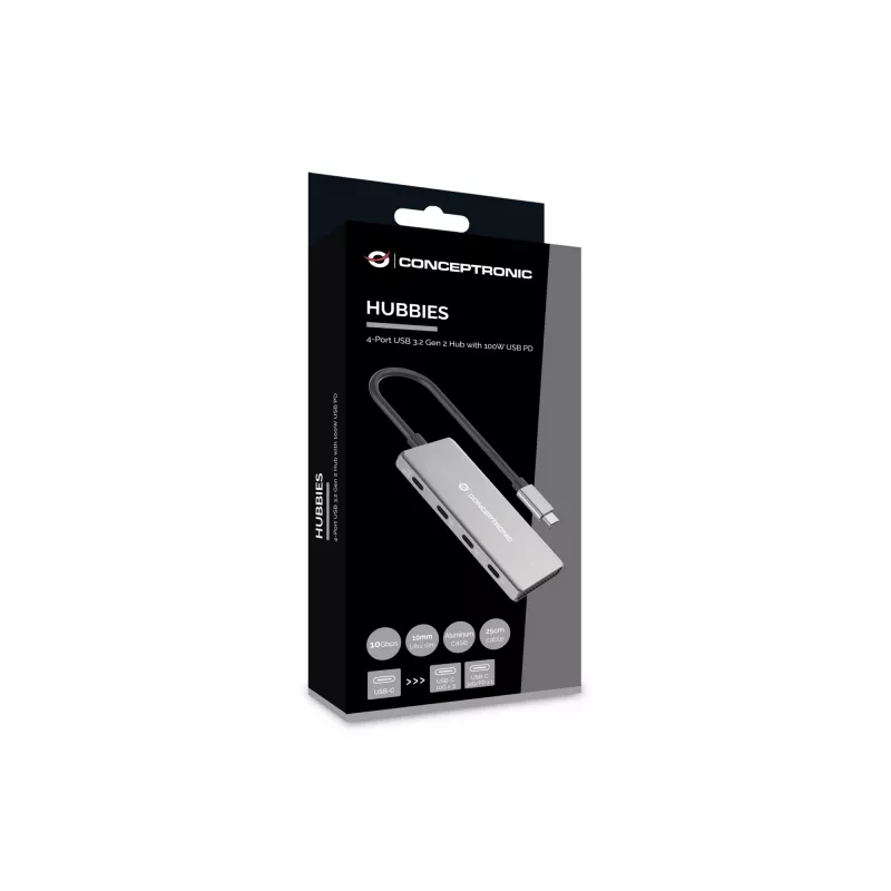 Conceptronic HUBBIES16G Διανομέας διασύνδεσης USB 3.2 Gen 2 (3.1 Gen 2) Type-C 10000 Mbit/s γκρι