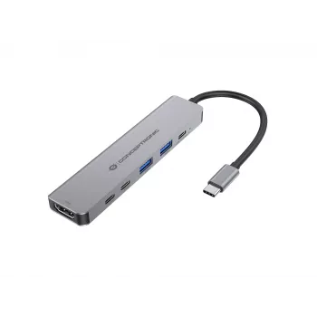 Θήκη σύνδεσης 6 σε 1 USB 3.2 Gen 1 CONCEPTRONIC DONN33G HDMI, 2×USB-A 5Gbps, 2×USB-C 5Gbps, 100W USB PD, ασημί