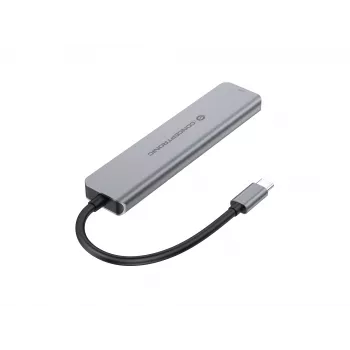 Θήκη σύνδεσης 6 σε 1 USB 3.2 Gen 1 CONCEPTRONIC DONN33G HDMI, 2×USB-A 5Gbps, 2×USB-C 5Gbps, 100W USB PD, ασημί