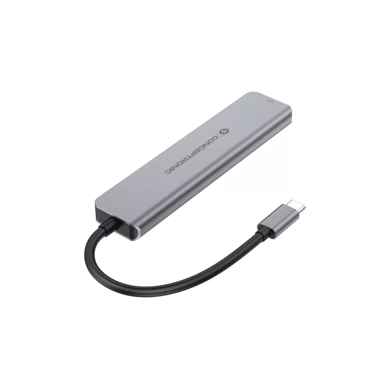 Θήκη σύνδεσης 6 σε 1 USB 3.2 Gen 1 CONCEPTRONIC DONN33G HDMI, 2×USB-A 5Gbps, 2×USB-C 5Gbps, 100W USB PD, ασημί