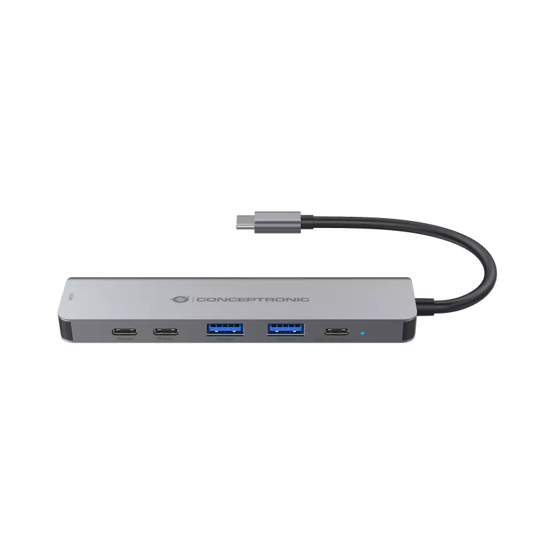 Θήκη σύνδεσης 6 σε 1 USB 3.2 Gen 1 CONCEPTRONIC DONN33G HDMI, 2×USB-A 5Gbps, 2×USB-C 5Gbps, 100W USB PD, ασημί