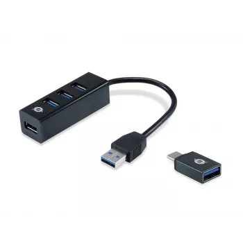 Διανομέας USB Conceptronic HUBBIES Διανομέας USB 3.0 4 θυρών με προσαρμογέα USB-C OTG
