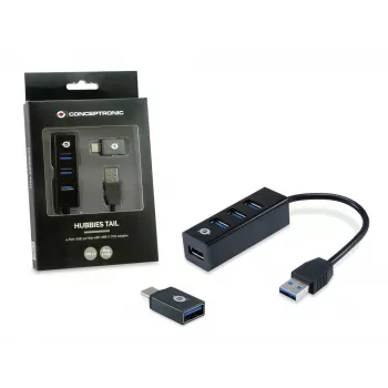 Διανομέας USB Conceptronic HUBBIES Διανομέας USB 3.0 4 θυρών με προσαρμογέα USB-C OTG