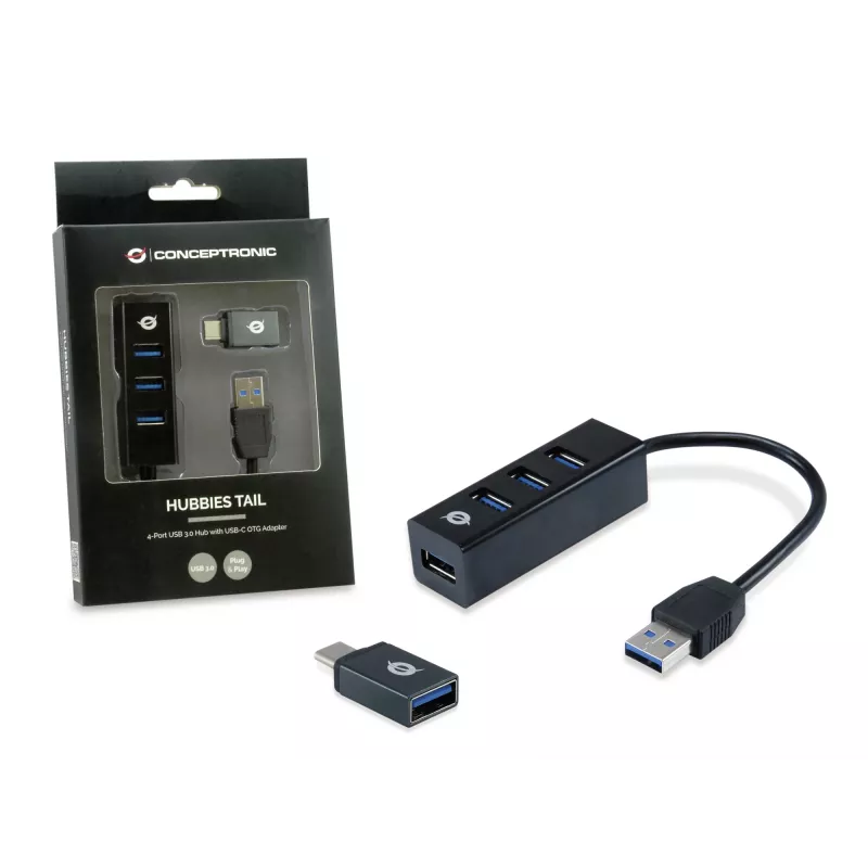 Διανομέας USB Conceptronic HUBBIES Διανομέας USB 3.0 4 θυρών με προσαρμογέα USB-C OTG