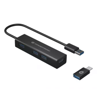 Conceptronic Διανομέας USB 3.0 4 θυρών από αλουμίνιο με προσαρμογέα USB-C σε USB-A