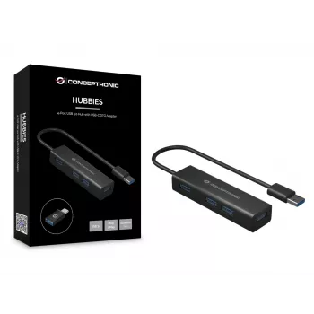Conceptronic Διανομέας USB 3.0 4 θυρών από αλουμίνιο με προσαρμογέα USB-C σε USB-A