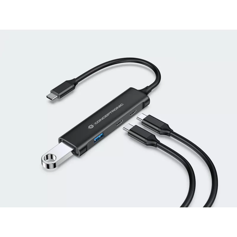Conceptronic HUBBIES Διανομέας USB 3.0 4 θυρών, 2 θύρες USB-C και 2 θύρες USB-A, θήκη αλουμινίου, βύσμα USB-C αρσενικό
