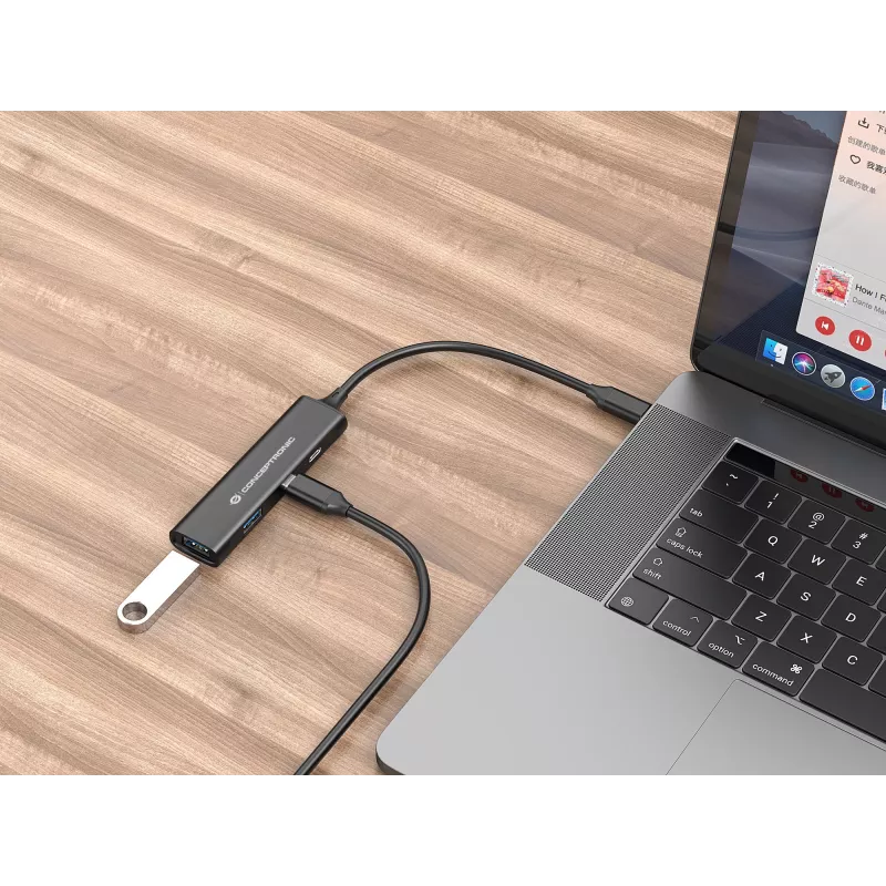 Conceptronic HUBBIES Διανομέας USB 3.0 4 θυρών, 2 θύρες USB-C και 2 θύρες USB-A, θήκη αλουμινίου, βύσμα USB-C αρσενικό