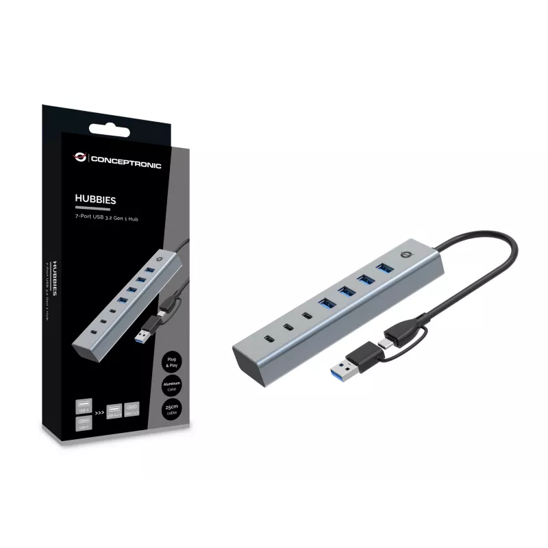 Conceptronic HUBBIES20G Διανομέας USB 3.0 7 θυρών, 5 Gbit/s, USB-C x 3, USB-A x 4