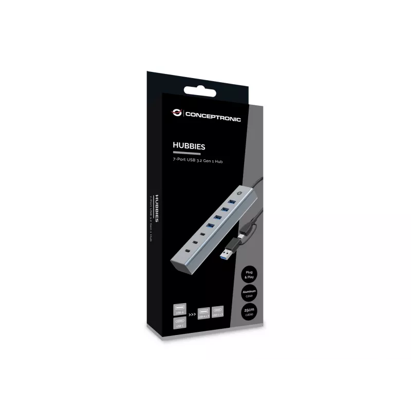 Conceptronic HUBBIES20G Διανομέας USB 3.0 7 θυρών, 5 Gbit/s, USB-C x 3, USB-A x 4