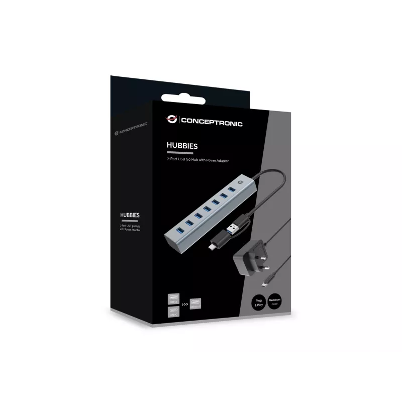 Conceptronic HUBBIES21GP Διανομέας USB 3.0 7 θυρών με τροφοδοτικό, 5 Gbit/s, USB-A x 7
