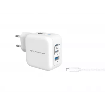Φορτιστής Conceptronic 3-Port 67W GaN USB PD με καλώδιο φόρτισης USB-C, USB-C x 2, USB-A x 1, QC 3.0, PPS