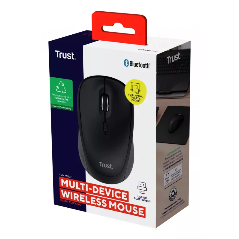 Trust Yvi+ ποντίκι universal αμφίχειρο RF Wireless + Bluetooth οπτικό 1600 DPI