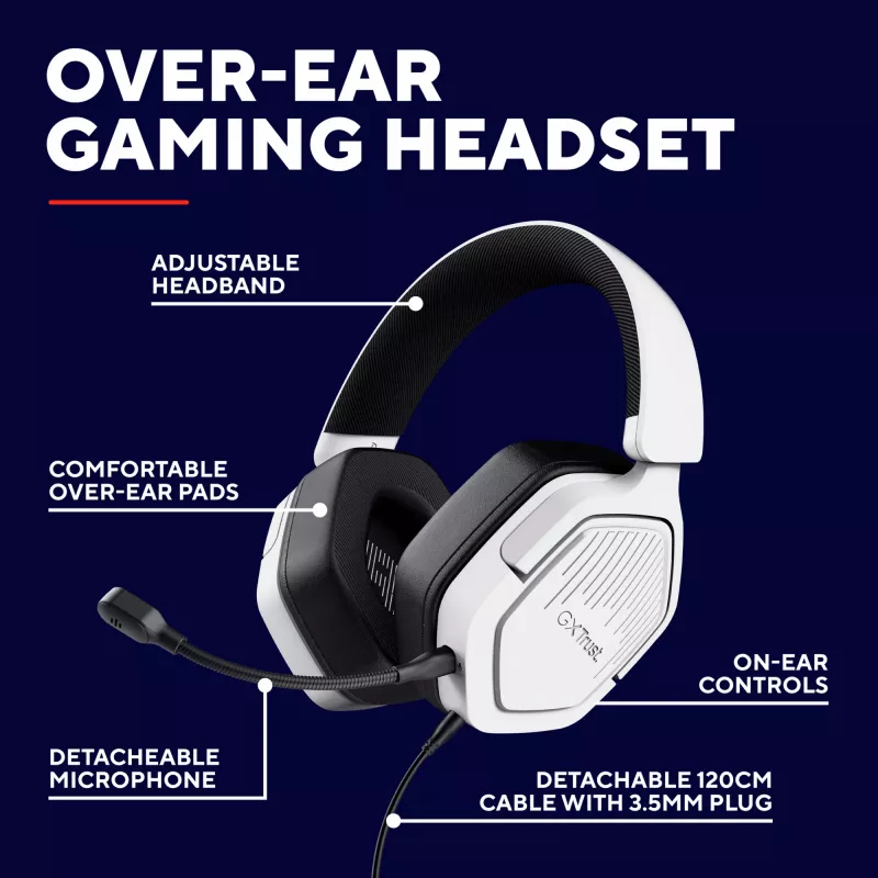 Trust GXT492W Carus headset ενσύρματο με κεφαλοταινία gaming λευκό