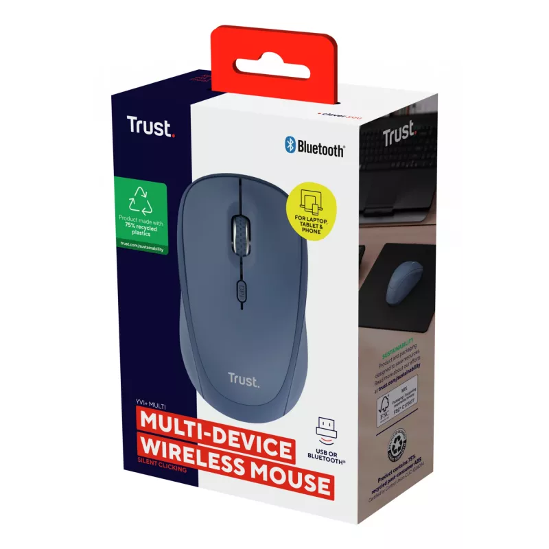 Trust Yvi+ ποντίκι universal αμφίχειρο RF Wireless + Bluetooth οπτικό 1600 DPI