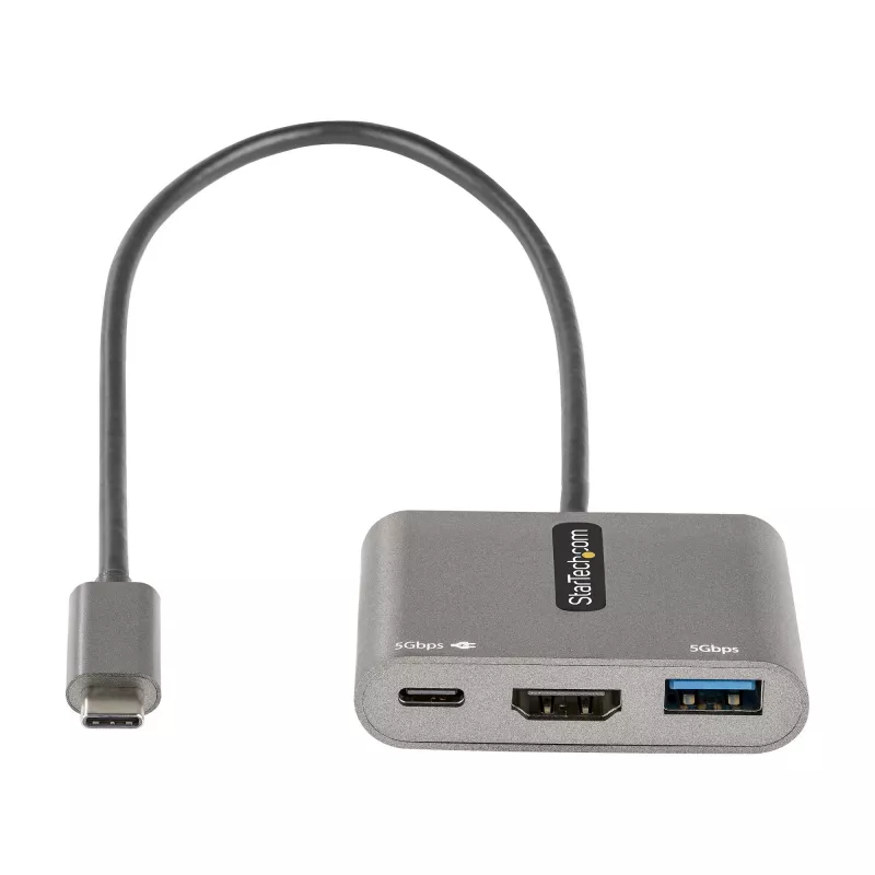 StarTech.com πολυθύρα προσαρμογέας USB-C, USB-C σε HDMI βίντεο 4K, 100W PD Pass-Through, USB 3.0 Hub 5 Gbit/s (1x Type-C/1x A), USB-C Mini-Dock, USB-C ταξιδιωτικό dock, φορητός σταθμός σύνδεσης laptop