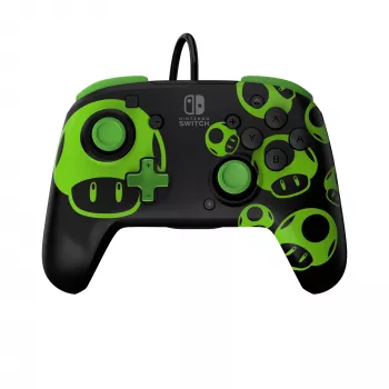 Gamepad PDP REMATCH Ενσύρματο Χειριστήριο 1-Up Glow in the Dark για Nintendo Switch, USB, καλώδιο 3m, D-pad, κουμπί Home, Μαύρο/Πράσινο