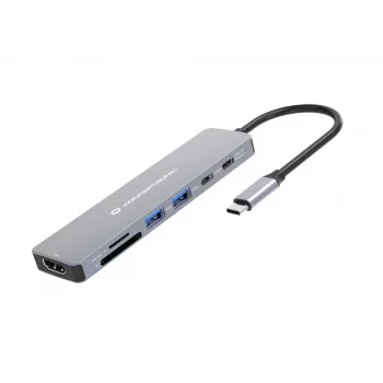 Conceptronic DONN28G βάση σύνδεσης 7-in-1 USB 3.2 Gen 1, 4K60Hz HDMI, USB-A 5Gbps x 2, USB-C 5Gbps, SD, TF/MicroSD, 100W USB PD