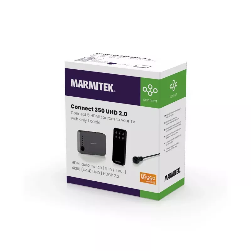 Marmitek Connect 350 UHD 2.0 διακόπτης HDMI, HDMI 2.0b, 4K 2160p, 18 Gbit/s, μαύρος