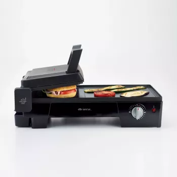 Ariete 1916 MultiGrill 3 in 1 γκριλ επαφής, 2400 W, ρυθμιζόμενος θερμοστάτης, αντικολλητική πλάκα, δίσκος λίπους, μαύρο