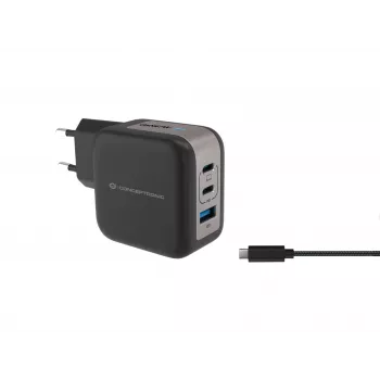Conceptronic Φορτιστής 3 θυρών 67W GaN USB PD με καλώδιο φόρτισης USB-C, USB-C x 2, USB-A x 1, QC 3.0, PPS