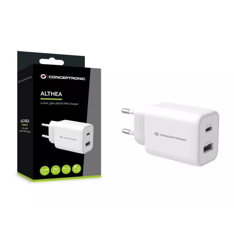 Conceptronic ALTHEA 2-Port 33W USB PD PPS φορτιστής, QC 3.0