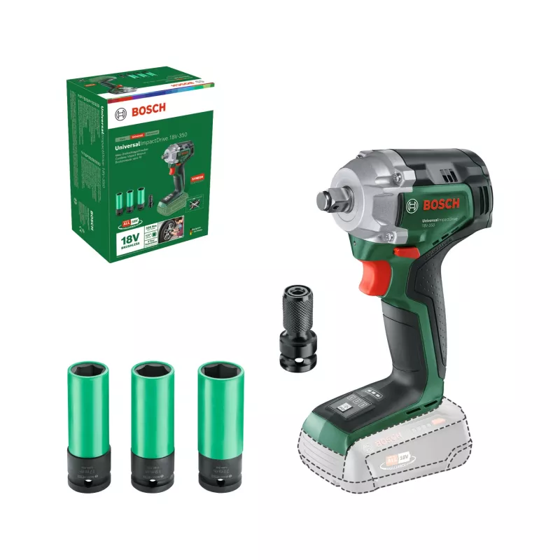 Bosch UniversalImpactDrive 18V-350 (Bare tool + Hex-Adapter + 3 καρυδάκια 17, 19, 21 mm)