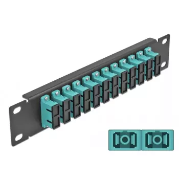 Patch panel οπτικών ινών DeLOCK 10 ιντσών 12 Port SC Duplex aqua 1U μαύρο