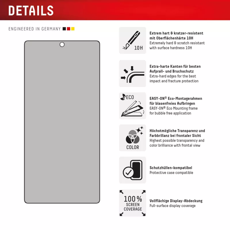 Displex Privacy Screen Protector (10H) για Samsung Galaxy S25 Ultra, Eco-Montagerahmen, Privacy-Filter