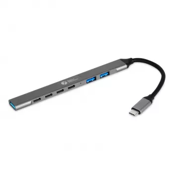 USB-C Hub 7-in-1 BakkerElkhuizen BNECHUB3A4C — 7 θύρες (USB 3.2 Gen1 A, USB 3.2 Gen1 C, USB 2.0), θήκη αλουμινίου, γκρι/μαύρο