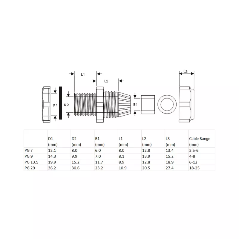 InLine στυπιοθλίπτης καλωδίου νάιλον IP68 4 - 8 mm γκρι 10 τεμ.