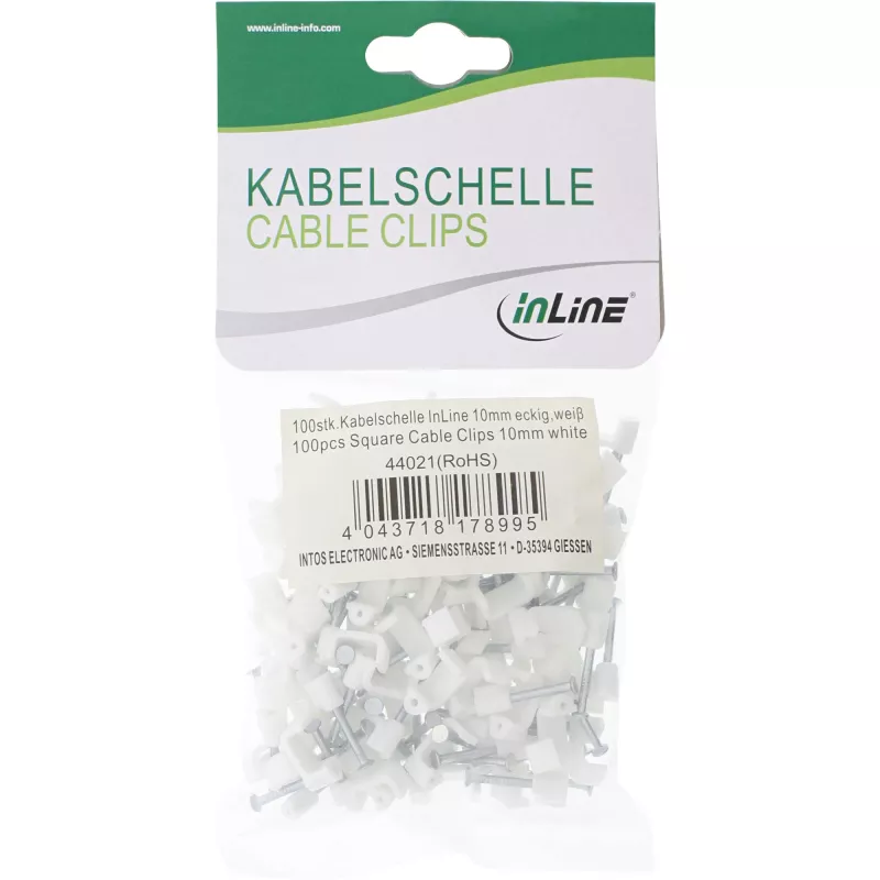 Τετράγωνο κλιπ καλωδίου InLine 44020 8mm λευκό 100 τεμ. συσκευασία