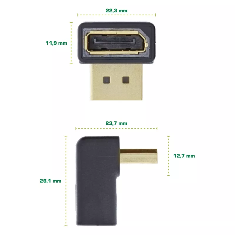 InLine Προσαρμογέας DisplayPort, αρσενικό / θηλυκή, γωνιακός προς τα πάνω