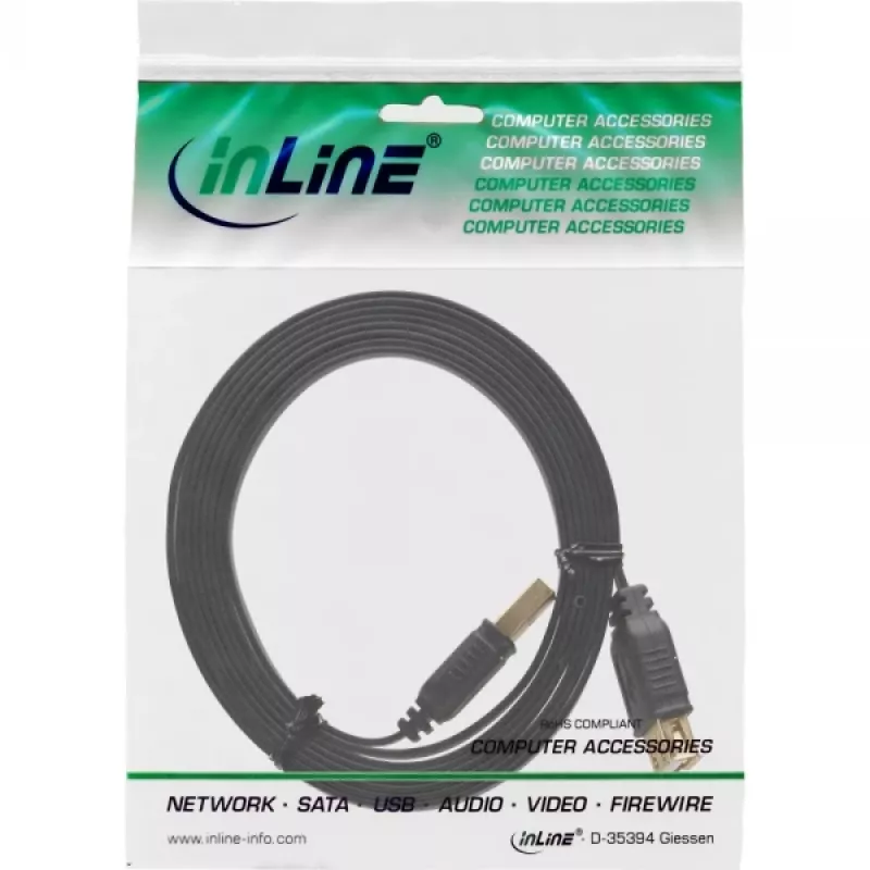 InLine Επίπεδο καλώδιο USB 2.0 Type-A αρσενικό / θηλυκή επιχρυσωμένο μαύρο 5m