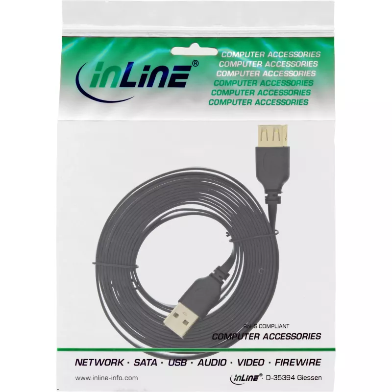 InLine Επίπεδο καλώδιο USB 2.0 Type-A αρσενικό / θηλυκή επιχρυσωμένο μαύρο 0,5 m
