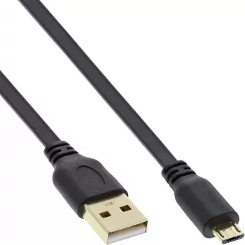 InLine Επίπεδο καλώδιο Micro USB 2.0, USB A / Micro-B, μαύρο / χρυσό, 2 m