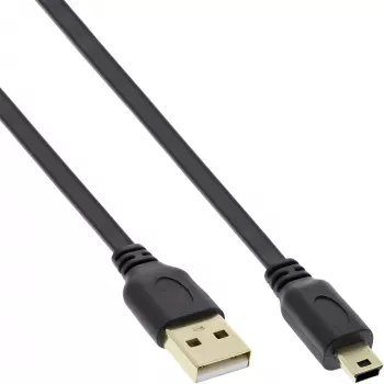 InLine Επίπεδο καλώδιο USB 2.0 USB Type-A αρσενικό / Mini-B αρσενικό 5-πολικό μαύρο/χρυσό 0,5m