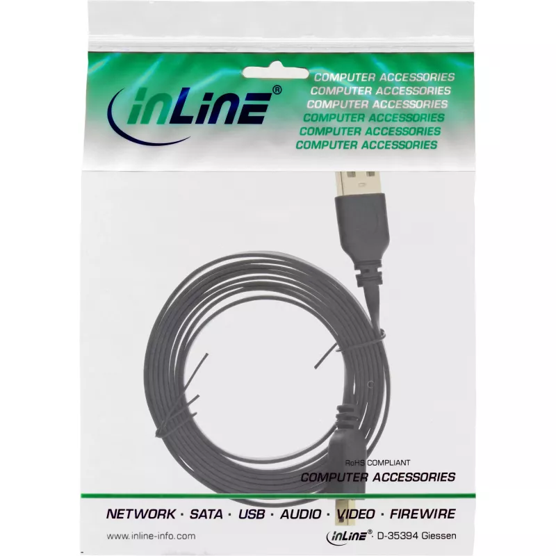 InLine Επίπεδο καλώδιο USB 2.0 USB Type-A αρσενικό / Mini-B αρσενικό 5-πολικό μαύρο/χρυσό 0,5m