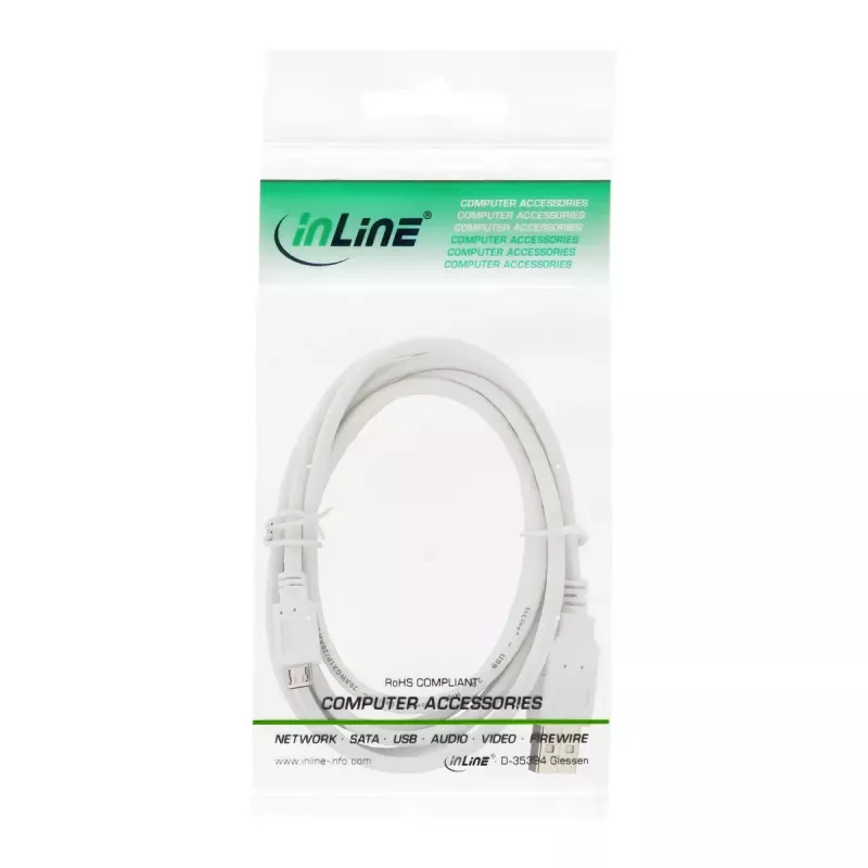 Καλώδιο InLine Micro-USB 2.0 USB Type-A αρσενικό / Micro-B αρσενικό, λευκό, 1,5 m