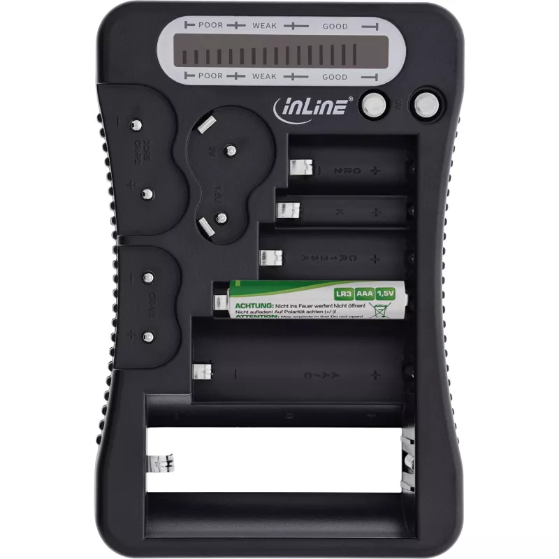 InLine 01285 tester μπαταριών με οθόνη LCD για στρογγυλές και κουμπωτές μπαταρίες