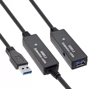 Ενεργό καλώδιο επαναλήπτη InLine USB3.2 Gen.1 Type-A αρσενικό / υποδοχή θηλυκή, μαύρο, 20 m