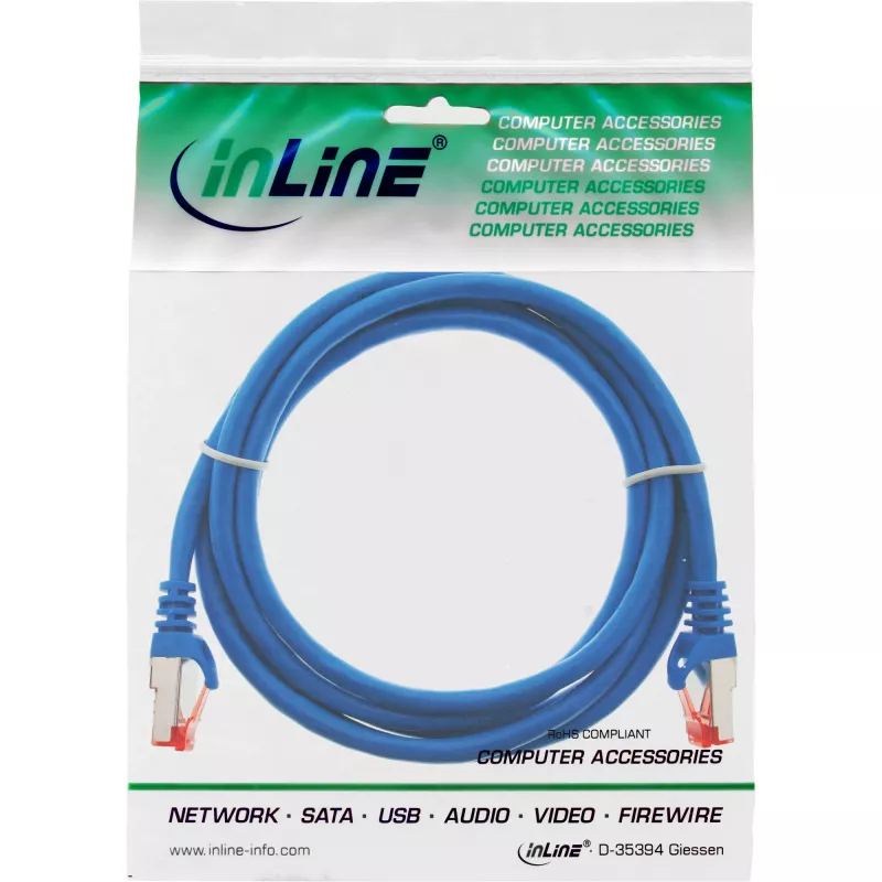 InLine Καλώδιο Patch S/FTP PiMF Cat.6 250MHz Χαλκός χωρίς αλογόνα μπλε 3m