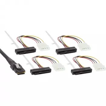 InLine καλώδιο SAS, Mini SAS SFF-8087/4x SAS SFF-8482+τροφοδοσία, SAS HDD σε ελεγκτή 0,75m
