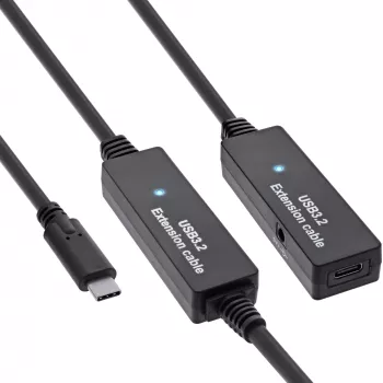 Ενεργό καλώδιο προέκτασης InLine USB 3.2 Gen.1, βύσμα USB-C αρσενικό σε υποδοχή USB-C θηλυκή, 10 m