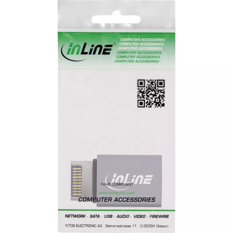 Προσαρμογέας InLine USB 3.2, εσωτερικό βύσμα μπροστινού πάνελ USB-E αρσενικό σε υποδοχή USB-C θηλυκή