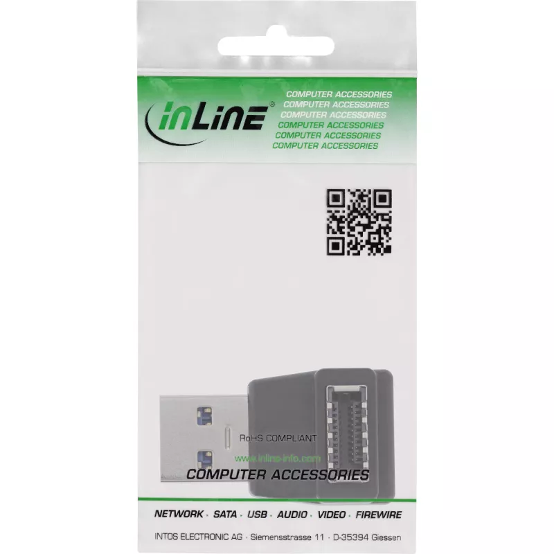 Προσαρμογέας InLine USB 3.2, βύσμα USB-A αρσενικό σε εσωτερική υποδοχή μπροστινού πάνελ USB-E θηλυκή