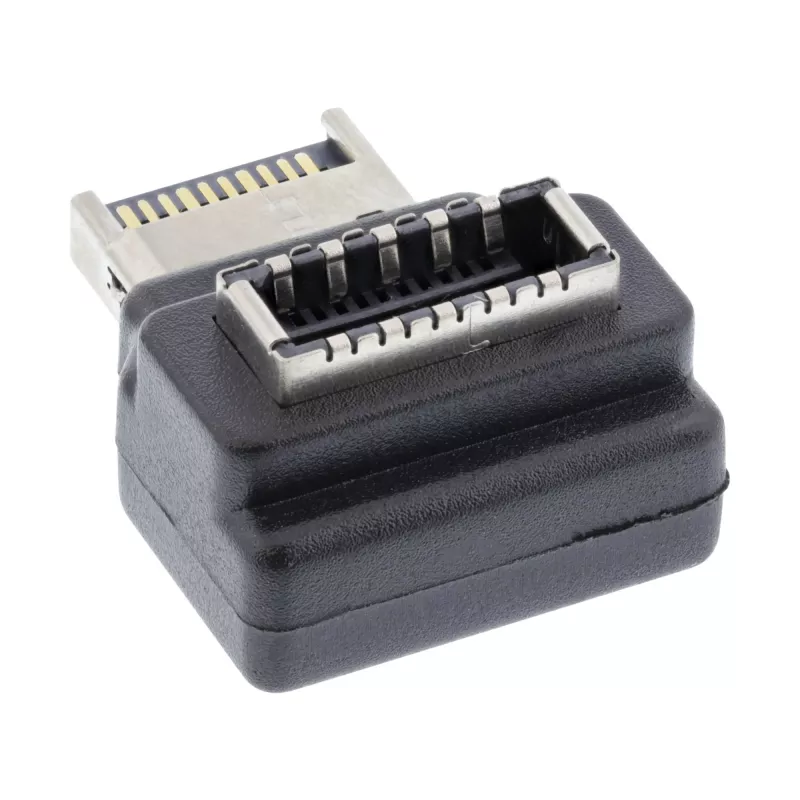 Προσαρμογέας InLine USB 3.2 εσωτερικός, βύσμα μπροστινού πάνελ USB-E αρσενικό σε υποδοχή USB-E θηλυκή 90°