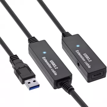 Ενεργή προέκταση InLine USB 3.2 Gen.1, βύσμα USB-A αρσενικό σε υποδοχή USB-C θηλυκή, 10 m
