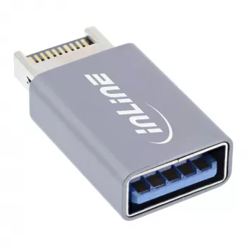 Προσαρμογέας InLine USB 3.2, εσωτερικό βύσμα μπροστινού πάνελ USB-E αρσενικό σε υποδοχή USB-A θηλυκή