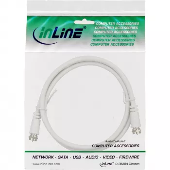 Καλώδιο SAT InLine διπλά θωρακισμένο ultra-low-loss 2x βύσμα F αρσενικό >75 dB λευκό 0,5 m